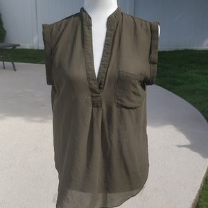 Windsor avocado green, short sleeve, sheer top,